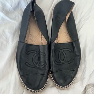 All Black Leather Chanel Espadrilles - AUTHENTIC